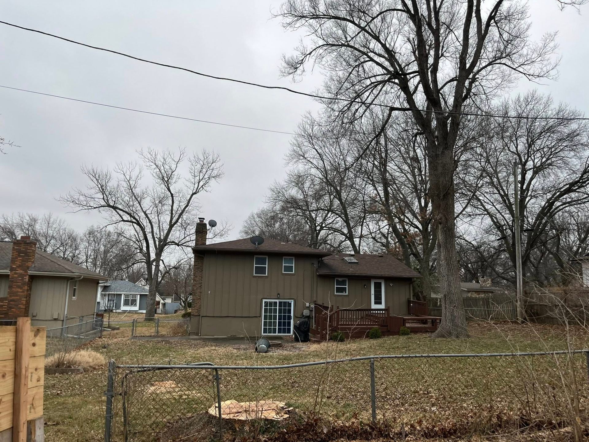 Property with large tree near house